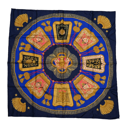 Hermes Silk Poste et Cavalerie Scarf 90 Black Marine Jaune 1 of 4