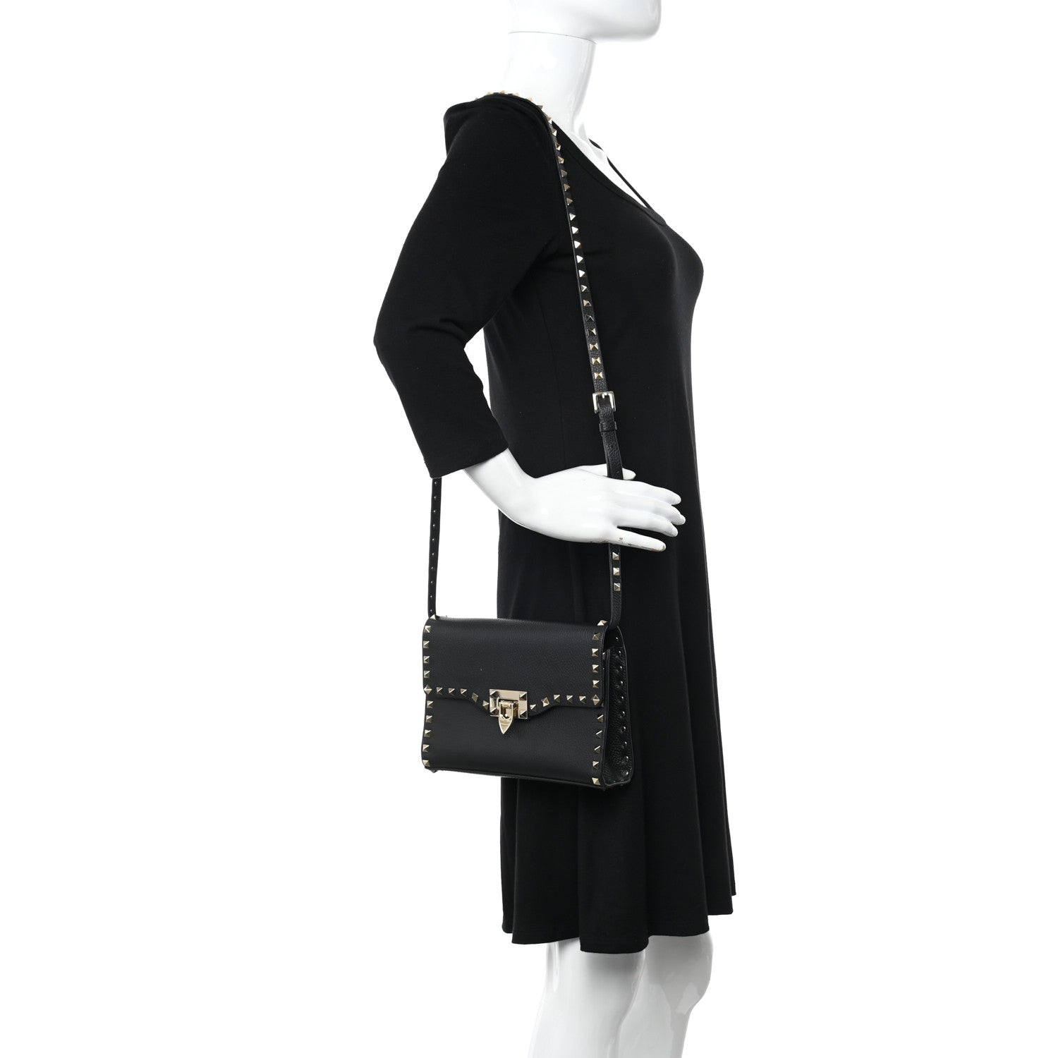 Valentino Garavani Pebbled Calfskin Medium Rockstud Flip Lock Crossbody Bag Black 2 of 9