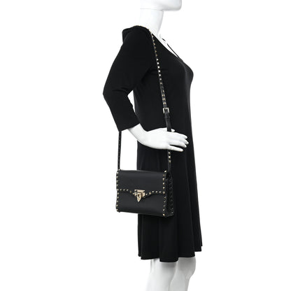 Valentino Garavani Pebbled Calfskin Medium Rockstud Flip Lock Crossbody Bag Black 2 of 9