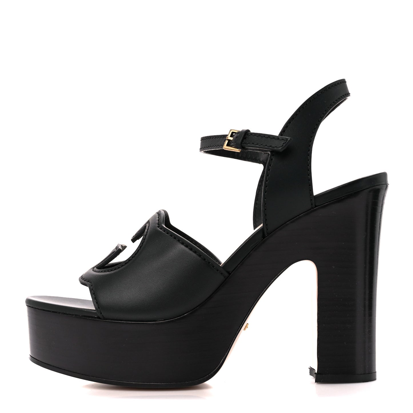 Cosmos Softy Calfskin Wooden Interlocking G Cut-Out 30/120mm Platform Sandals 41 Black