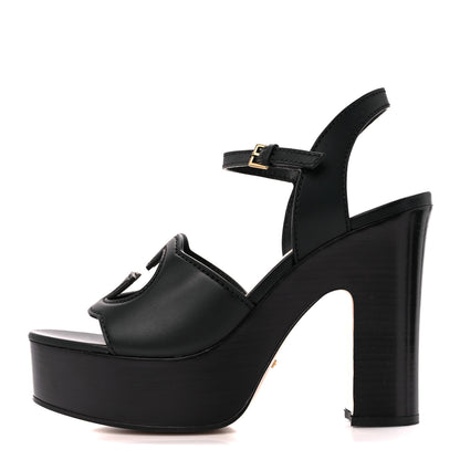 Gucci Cosmos Softy Calfskin Wooden Interlocking G Cut-Out 30/120mm Platform Sandals 41 Black 1 of 9