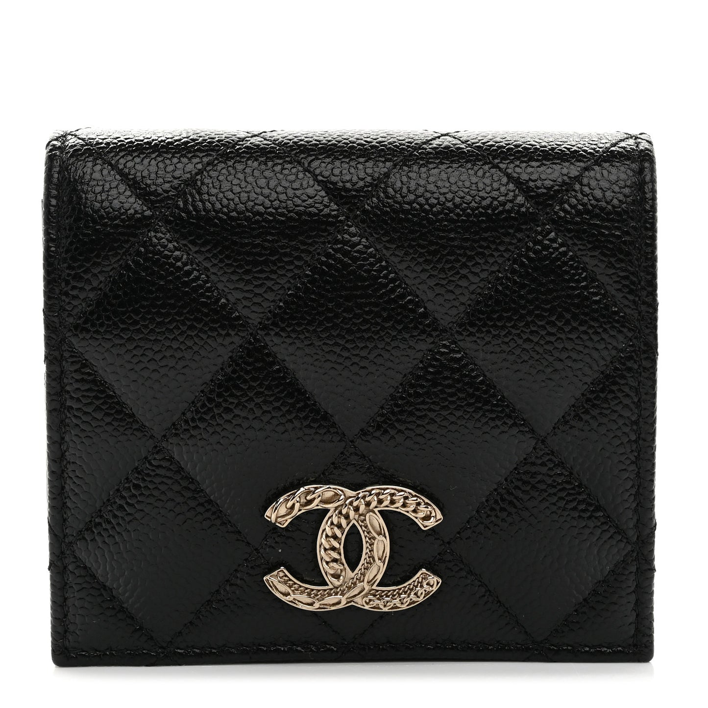 Caviar Quilted Multi Chain CC Compact Bifold Wallet Black