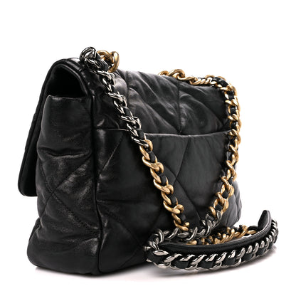 Chanel Shiny Goatskin Quilted Large Chanel 19 Flap Black 3 of 10