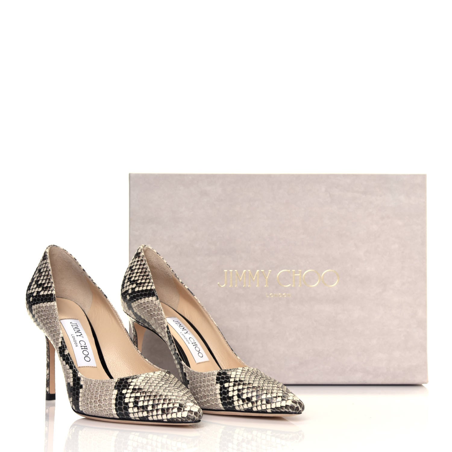 Jimmy Choo Calfskin Snake Print Pointy Toe Romy 85 Pumps 36 Natural 8 of 8