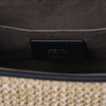 Fendi Raffia Vitello Century F is Fendi FF Embroidered Fringe Small Kan I Shoulder Bag Natural Black 6 of 7