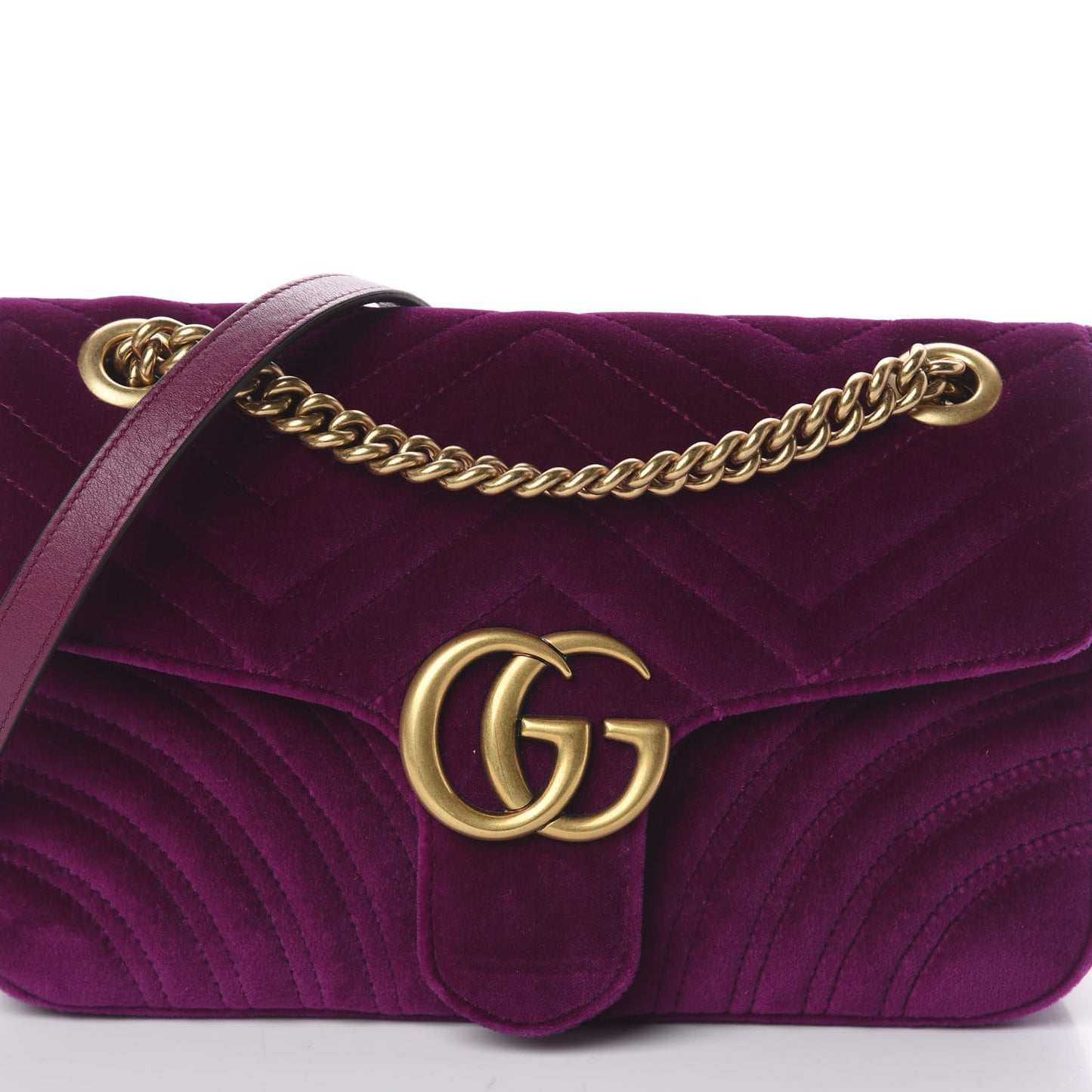 Velvet Matelasse Small GG Marmont Shoulder Bag Fuchsia Violet Cyclamen