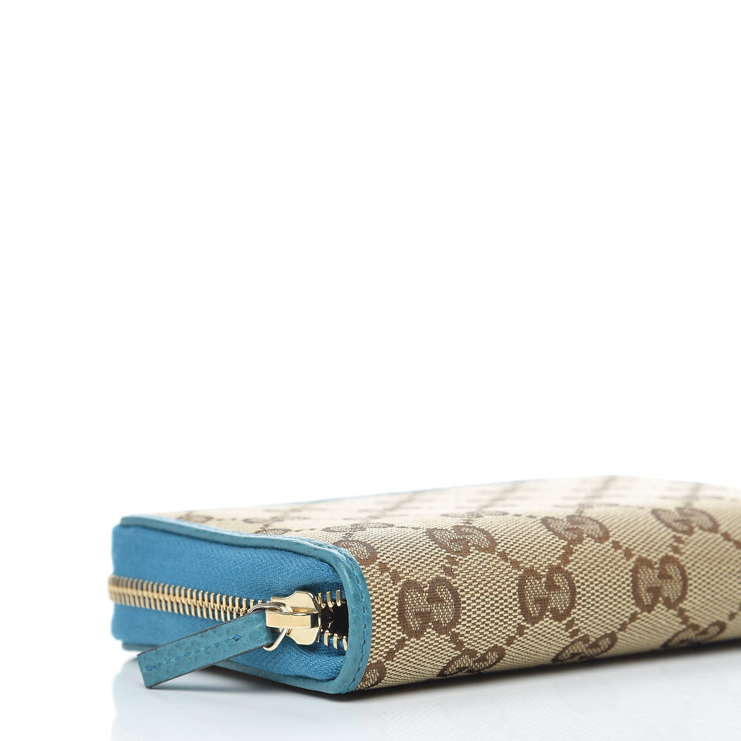 Gucci Monogram Dollar Calfskin Zip Around Compact Wallet Beige Ebony Deep Cobalt 8 of 12