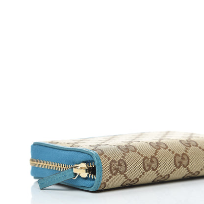 Gucci Monogram Dollar Calfskin Zip Around Compact Wallet Beige Ebony Deep Cobalt 8 of 12