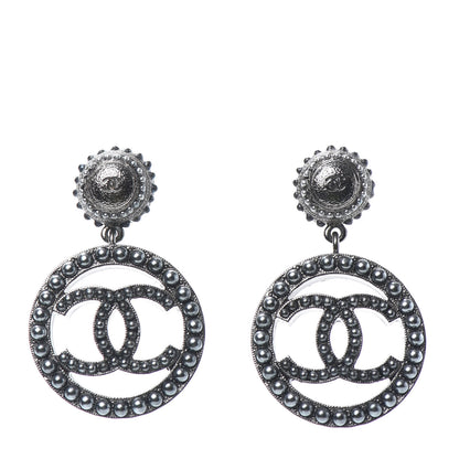 Chanel Ruthenium Beaded CC Drop Earrings Dark Grey 1 of 4