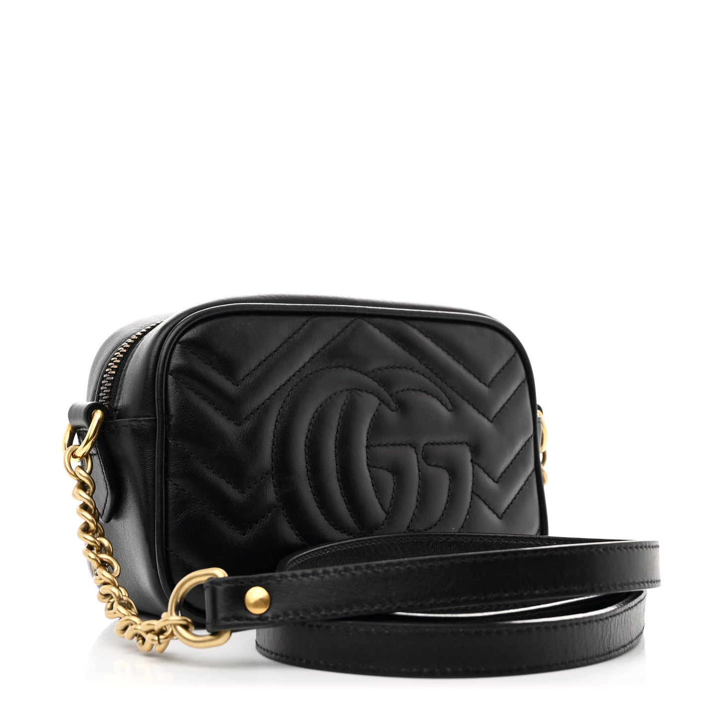 Calfskin Matelasse Mini GG Marmont Chain Shoulder Bag Black