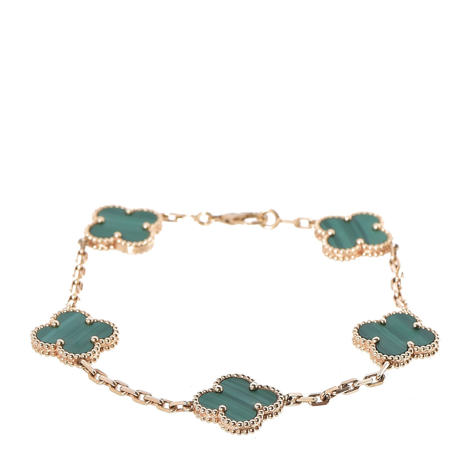 Van Cleef & Arpels 18K Yellow Gold Malachite 5 Motifs Vintage Alhambra Bracelet 1 of 5