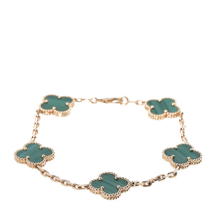 Van Cleef & Arpels 18K Yellow Gold Malachite 5 Motifs Vintage Alhambra Bracelet 1 of 5