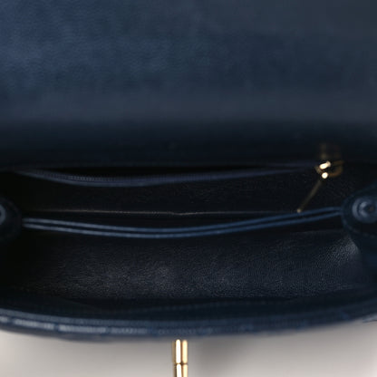 Chanel Caviar Quilted Lizard Embossed Mini Coco Handle Flap Navy Blue 5 of 9