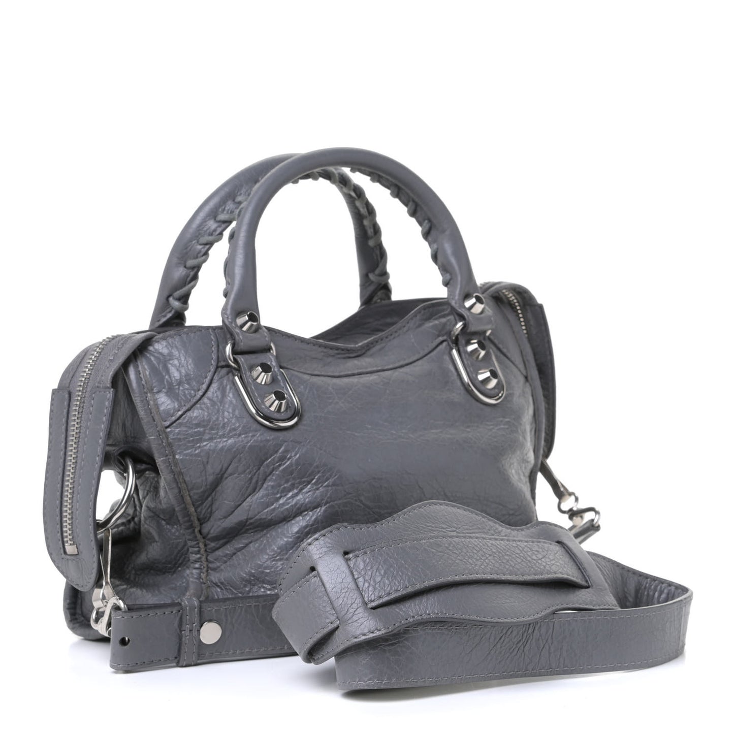 Chevre Silver Metallic Edge Hardware Mini City Gris Cendre