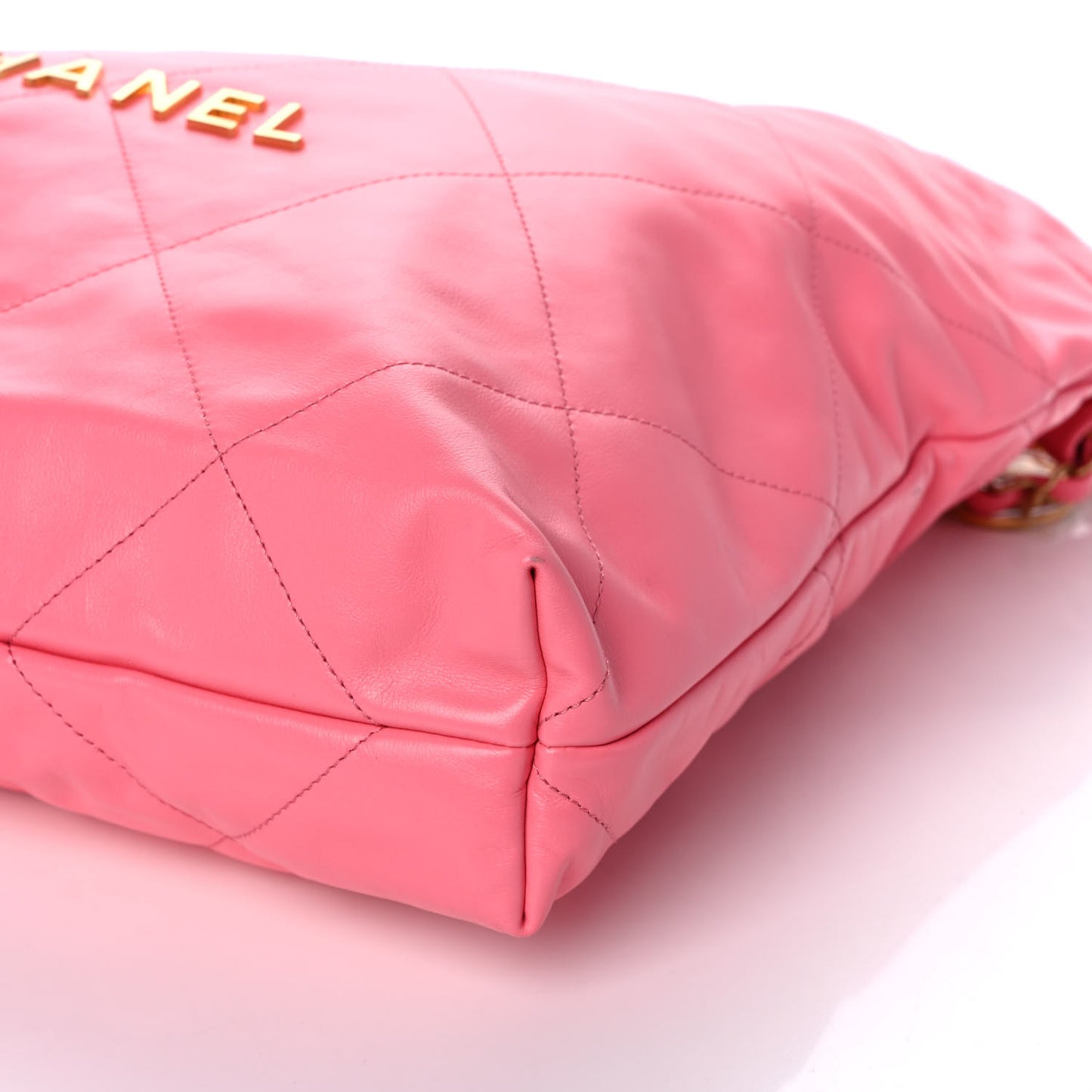 Shiny Calfskin Quilted Chanel 22 Drawstring Bag Coral Pink