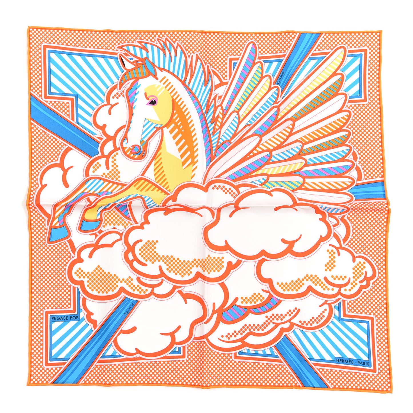 Silk Pegase Pop Pocket Square Orange Turquoise Jaune