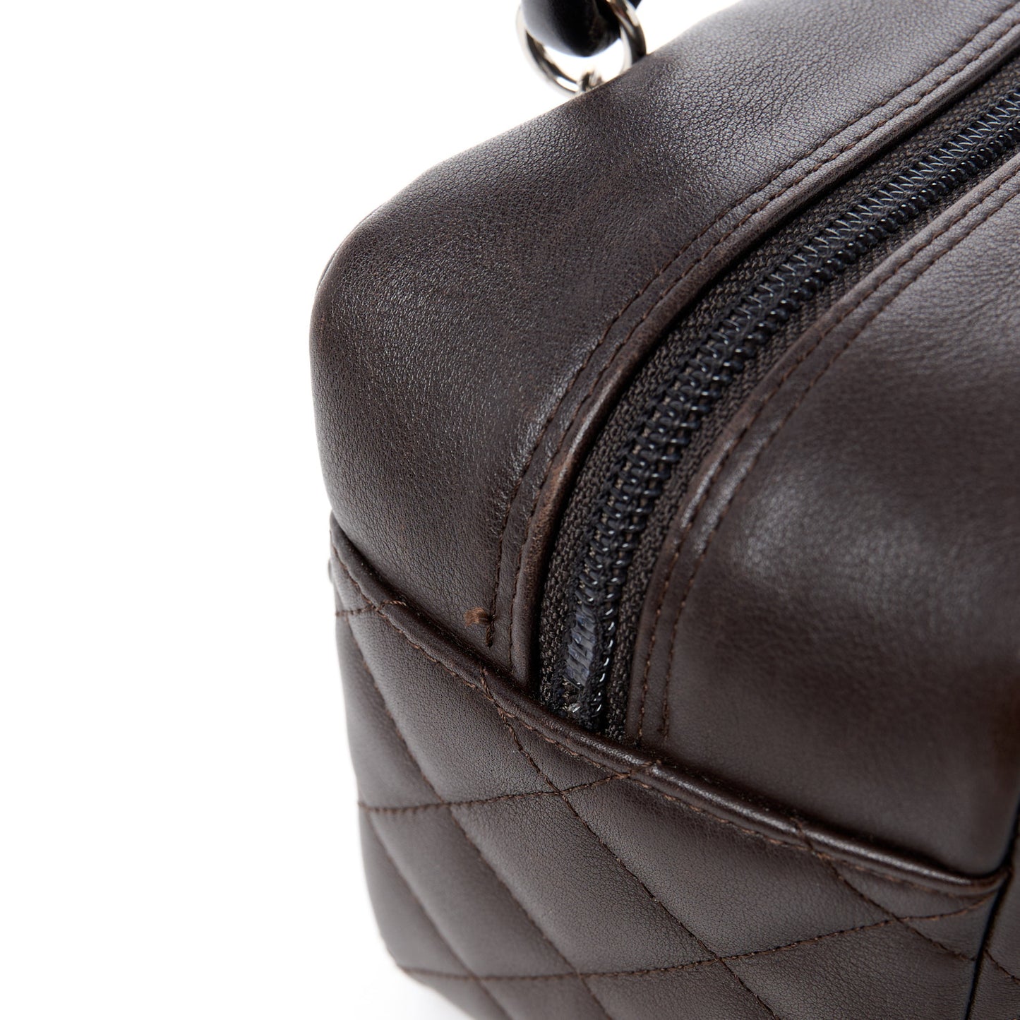 Calfskin Quilted Small Cambon Bowler Dark Brown