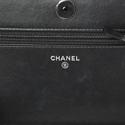 Chanel Aged Calfskin Chevron Quilted Gabrielle Wallet On Chain WOC Black 5 of 16