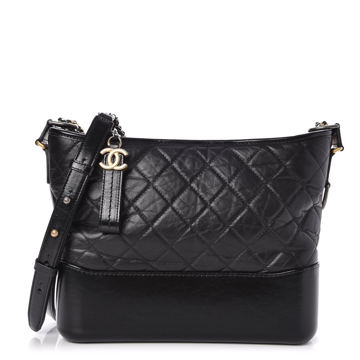 Aged Calfskin Quilted Medium Gabrielle Hobo Black