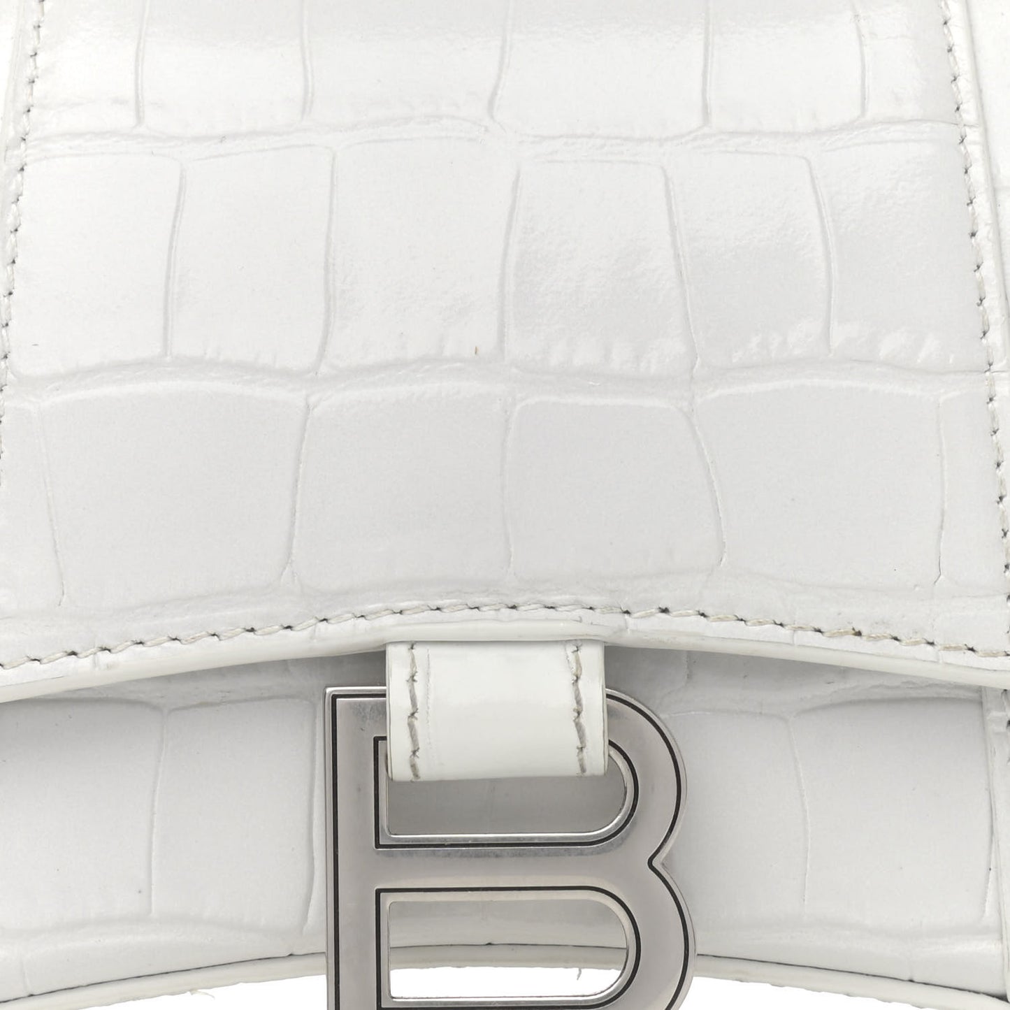 Shiny Calfskin Crocodile Embossed Hourglass Top Handle Bag XS White
