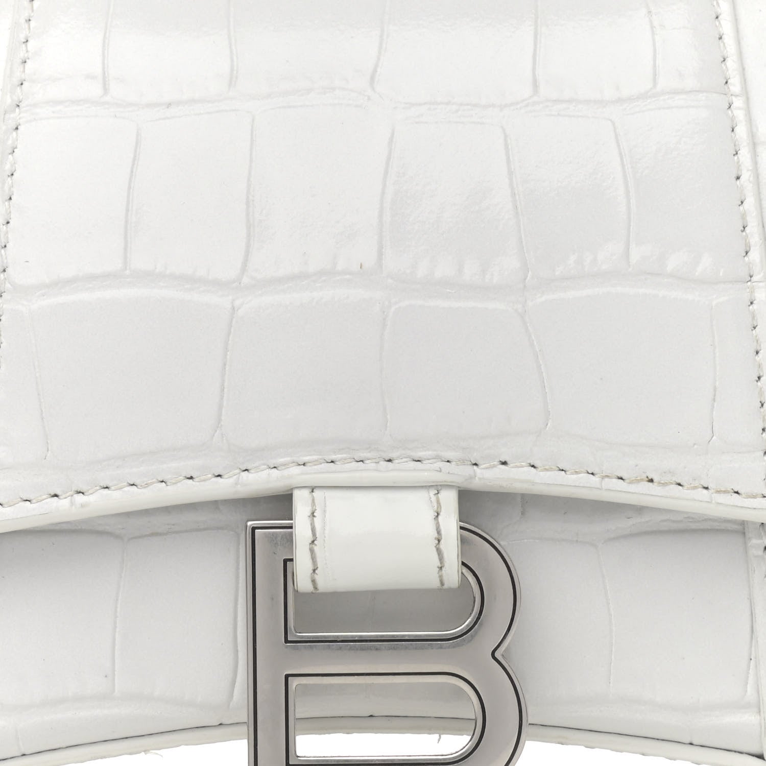 Balenciaga Shiny Calfskin Crocodile Embossed Hourglass Top Handle Bag XS White 8 of 19