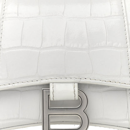 Balenciaga Shiny Calfskin Crocodile Embossed Hourglass Top Handle Bag XS White 8 of 19