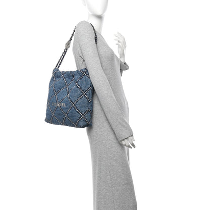 Chanel Denim Quilted Stitched Small Chanel 22 Blue 2 of 11