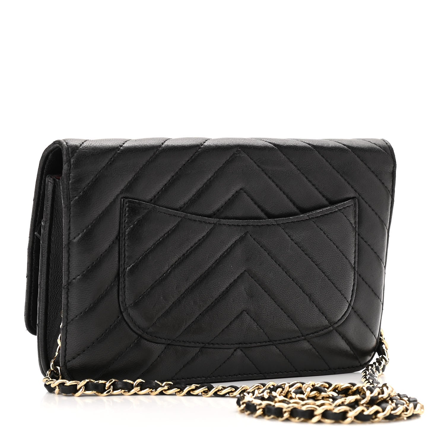 Chanel Lambskin Chevron Quilted Wallet On Chain WOC Black 3 of 12