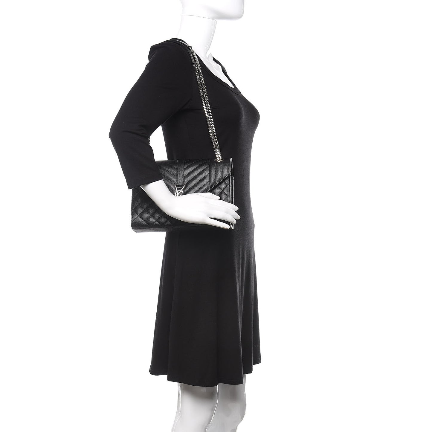 Grain De Poudre Textured Mixed Matelasse Triquilt Medium Monogram Satchel Black