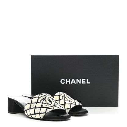 Chanel Kid Suede Pearl Embroidery CC Mules 37 Black White 9 of 9