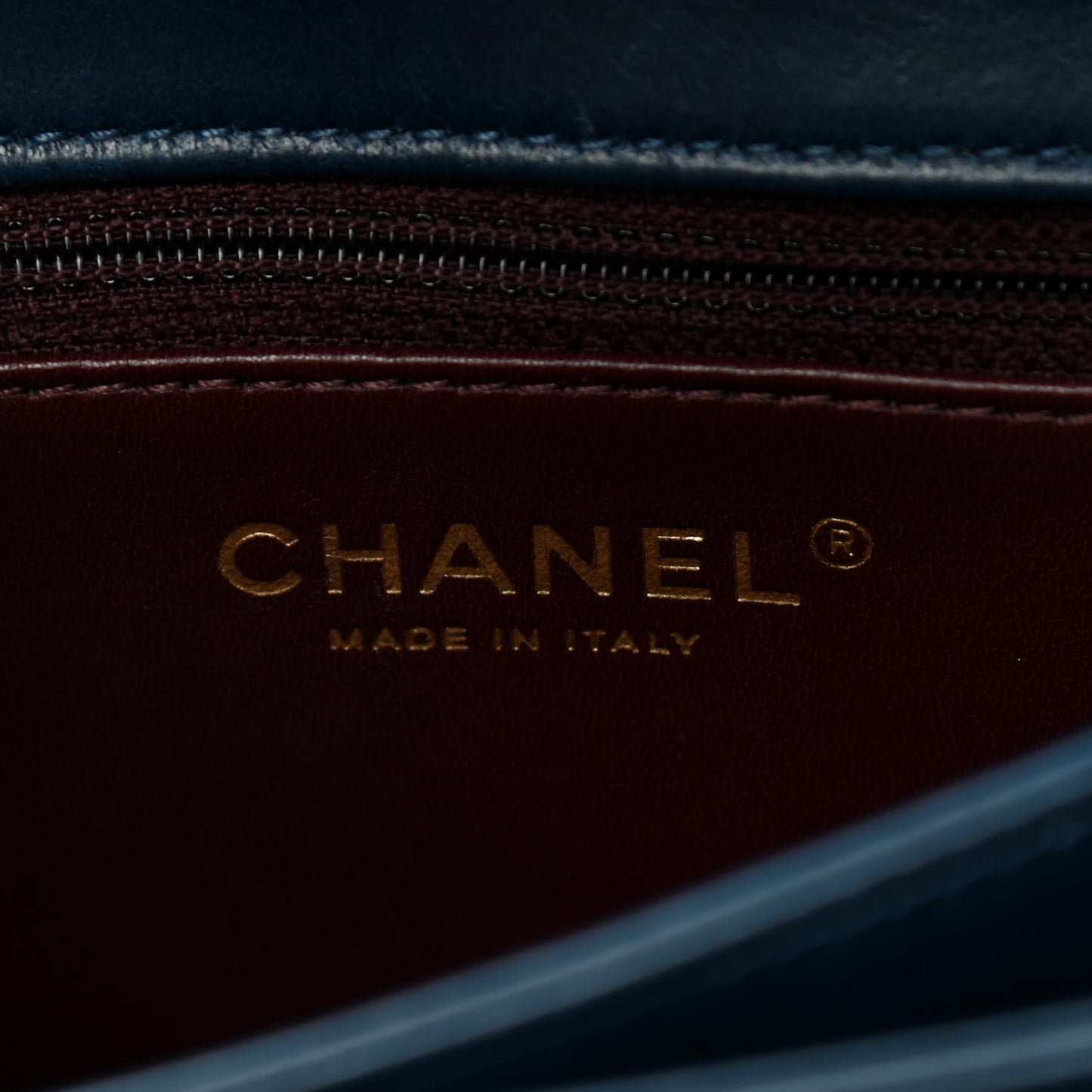 Glazed Calfskin Quilted Mini Straight Lined Flap Blue