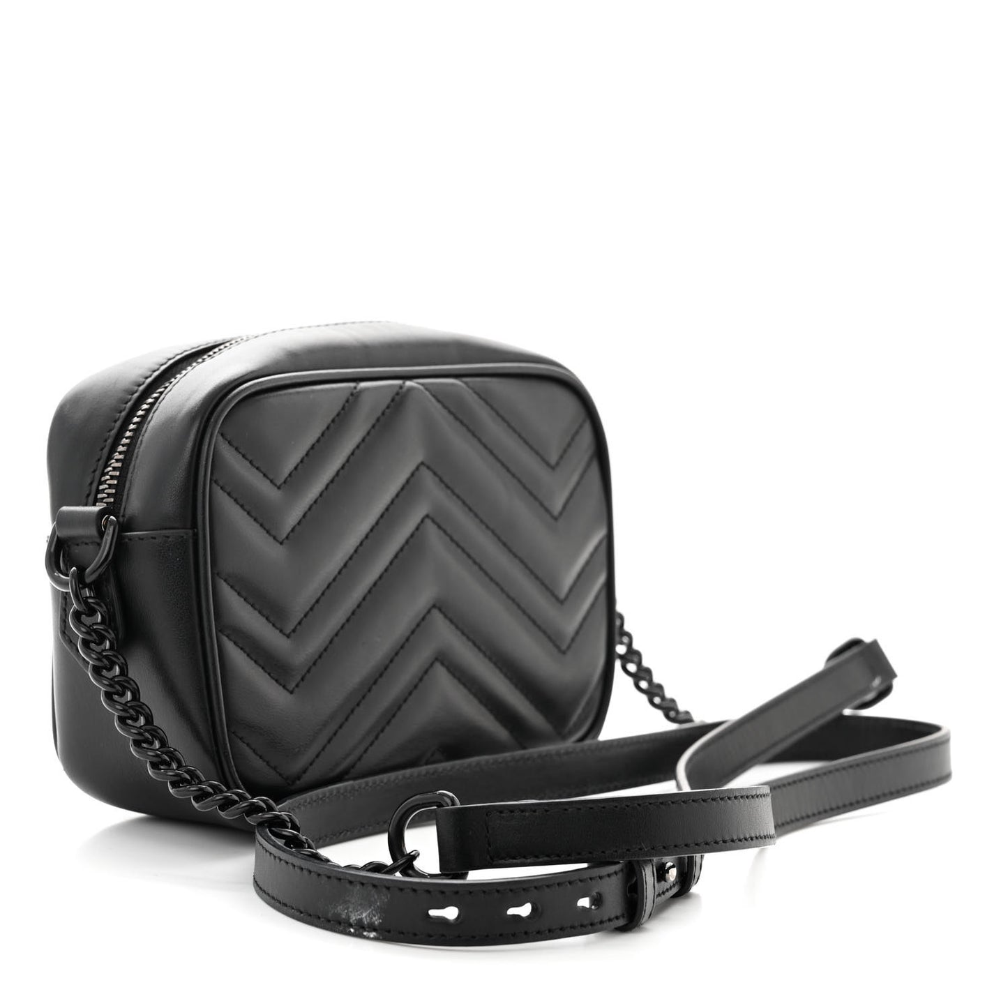 Calfskin Matelasse Monochrome Mini GG Marmont Chain Shoulder Bag Black