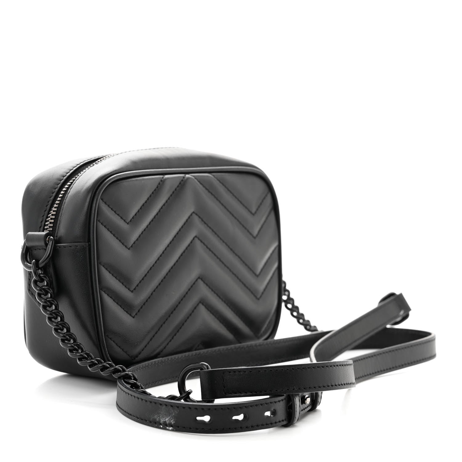 Gucci Calfskin Matelasse Monochrome Mini GG Marmont Chain Shoulder Bag Black 3 of 11