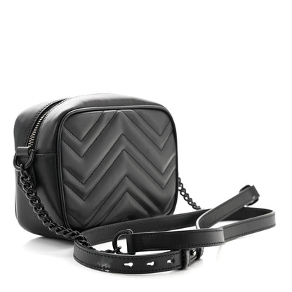 Gucci Calfskin Matelasse Monochrome Mini GG Marmont Chain Shoulder Bag Black 3 of 11