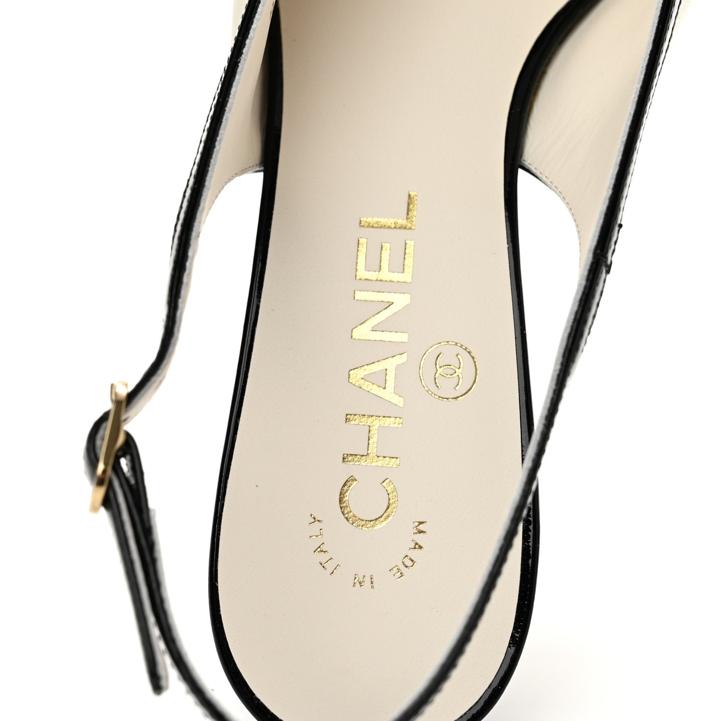 Lambskin Patent Calfskin Cap Toe CC Slingback Pumps 38.5 White Black