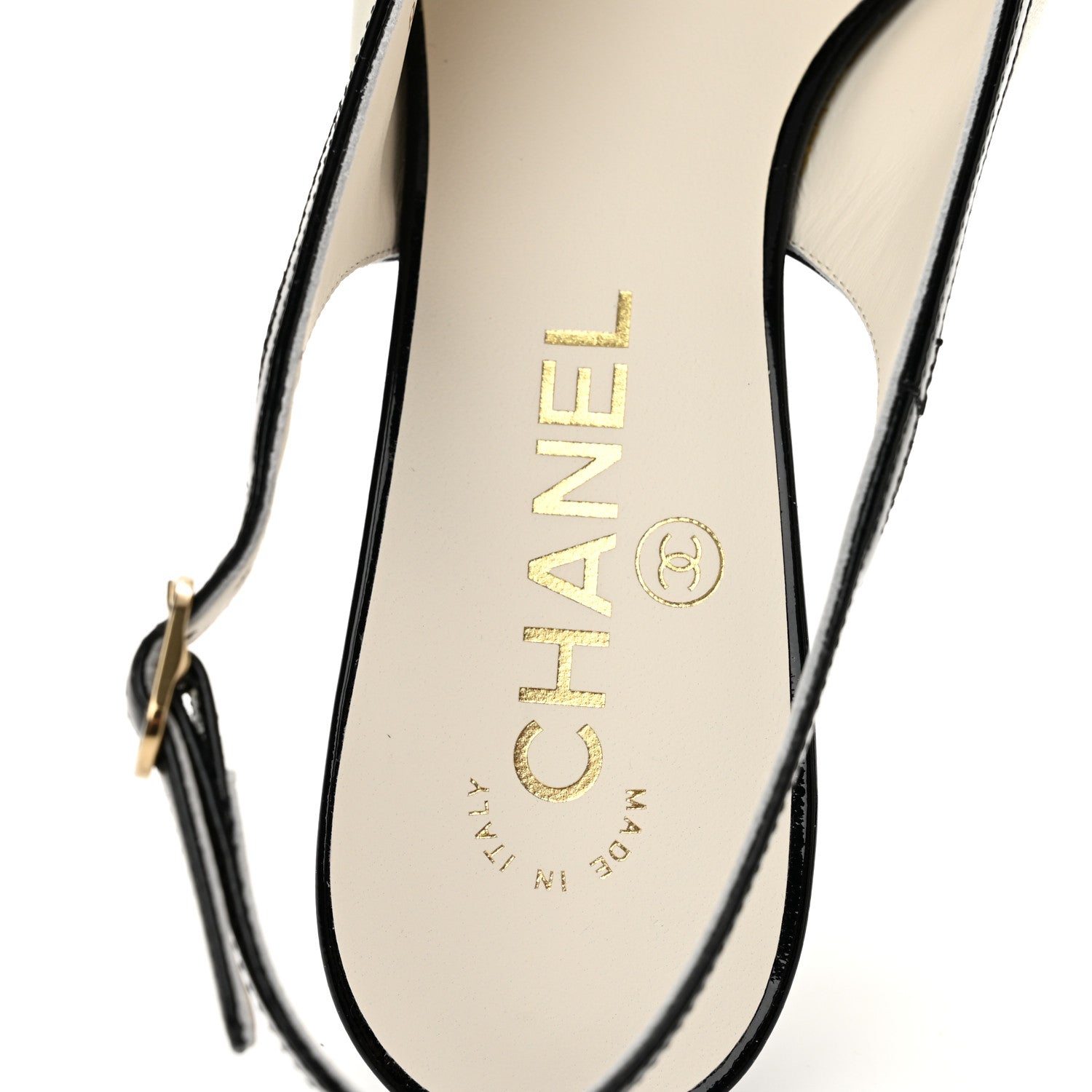 Chanel Lambskin Patent Calfskin Cap Toe CC Slingback Pumps 38.5 White Black 8 of 10