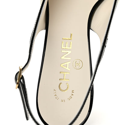 Chanel Lambskin Patent Calfskin Cap Toe CC Slingback Pumps 38.5 White Black 8 of 10