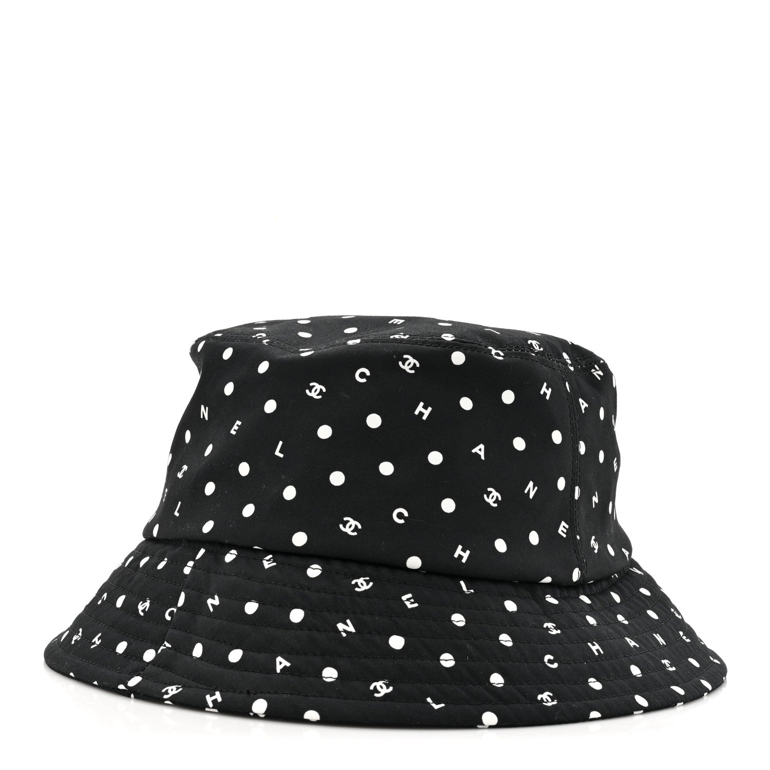 Chanel Cotton CC Polka Dot Bucket Hat L Black 6 of 8