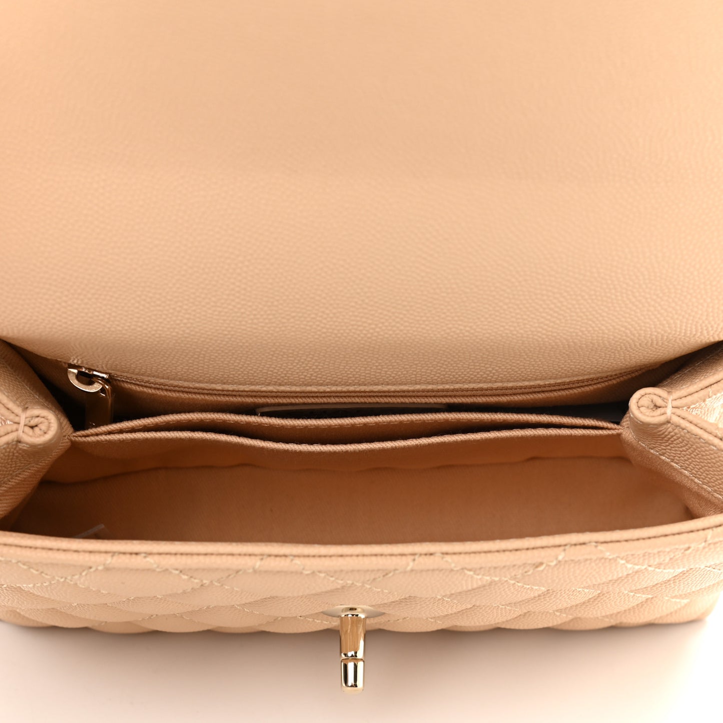 Caviar Lizard Embossed Quilted Mini Coco Handle Flap Beige