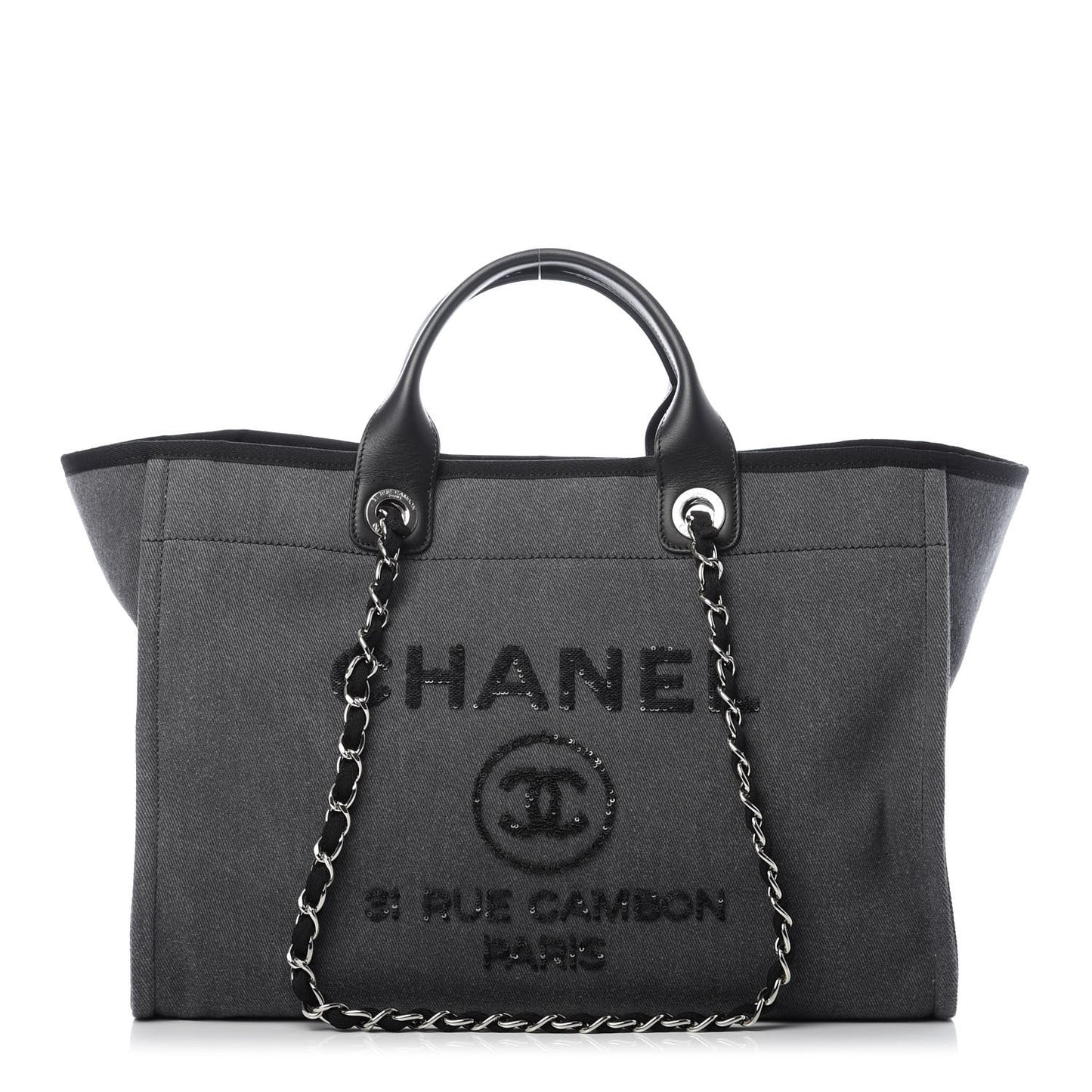 Canvas Sequin Large Deauville Tote Charcoal