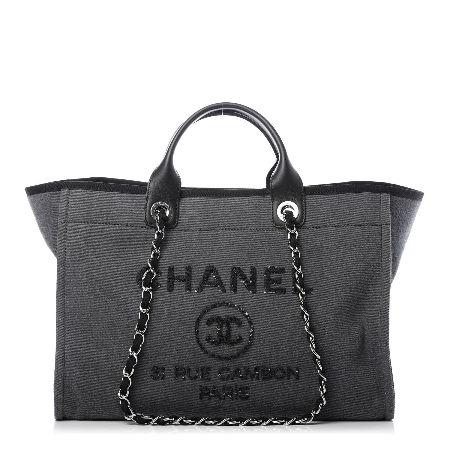 Chanel Canvas Sequin Large Deauville Tote Charcoal 1 of 9