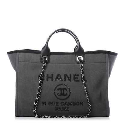 Chanel Canvas Sequin Large Deauville Tote Charcoal 1 of 9