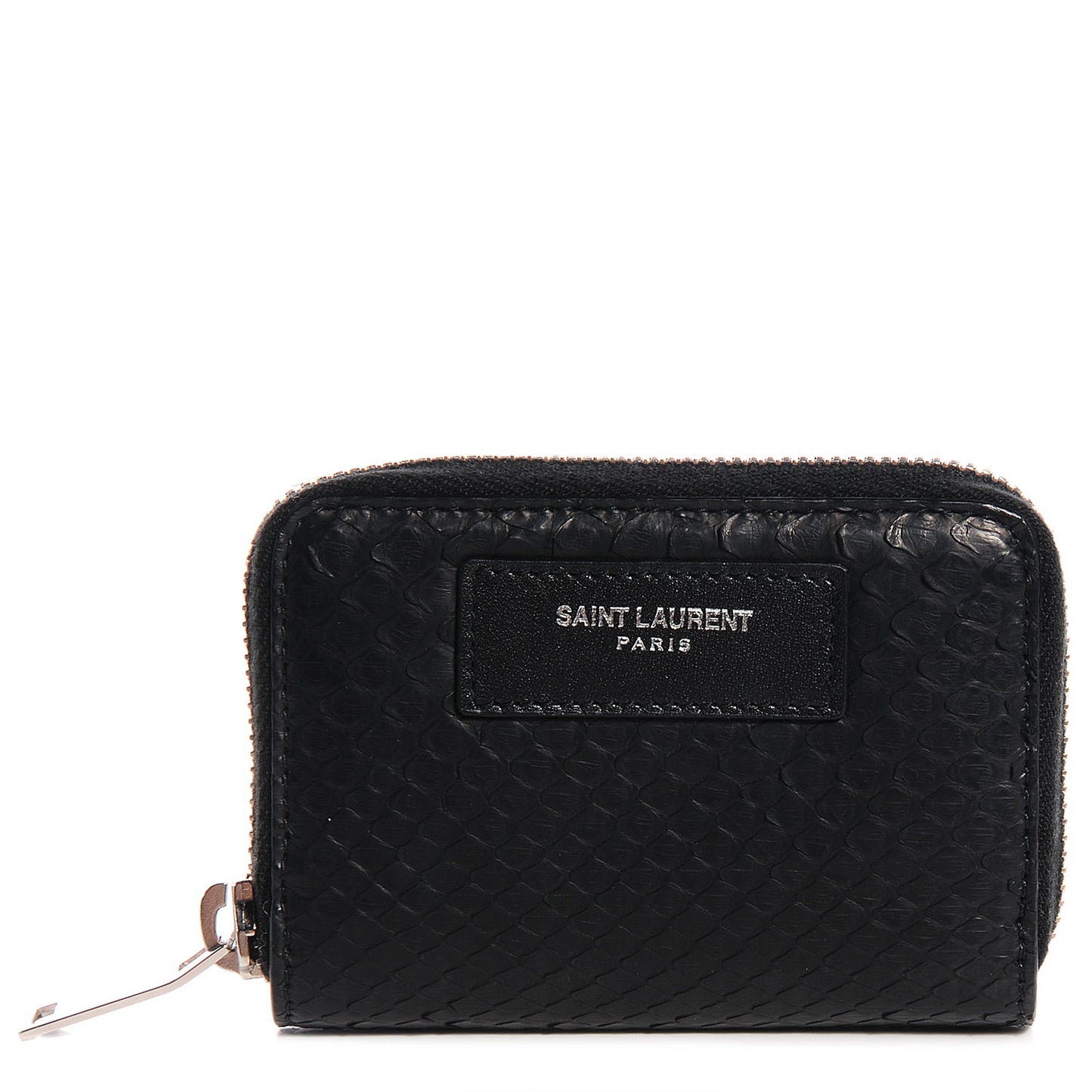 Python Embossed Leather Small Coin Purse Black