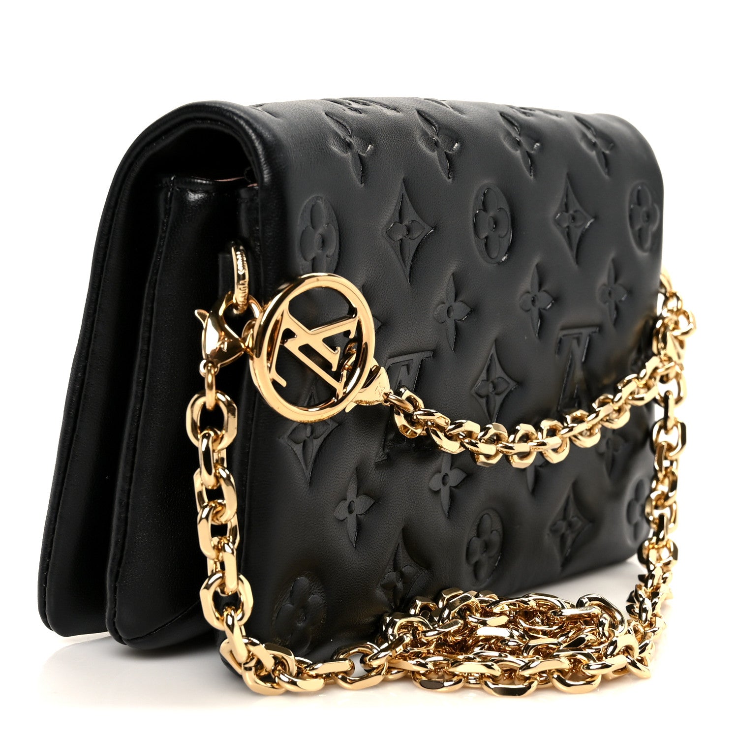 Louis Vuitton Lambskin Embossed Monogram Pochette Coussin Black 3 of 9