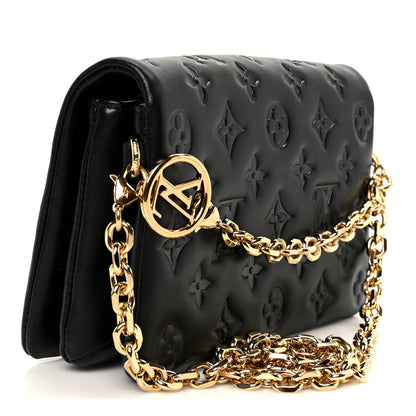 Louis Vuitton Lambskin Embossed Monogram Pochette Coussin Black 3 of 9