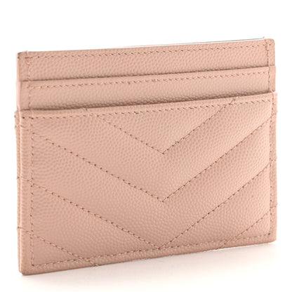 Saint Laurent Grain De Poudre Matelasse Chevron Monogram Credit Card Case Pale Pink 3 of 6