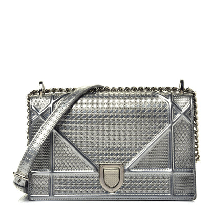 Christian Dior Metallic Patent Micro-Cannage Medium Diorama Flap Bag Silver 1 of 9