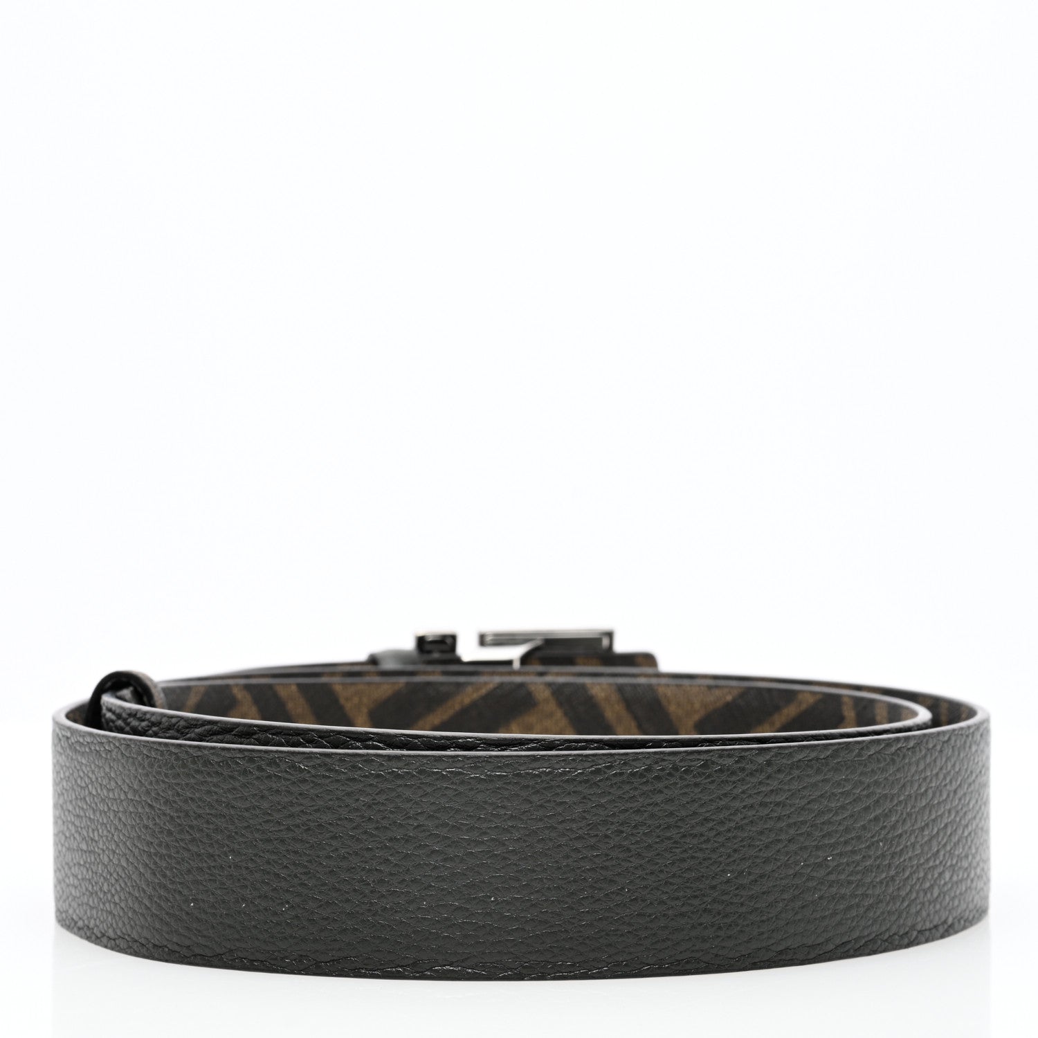 Fendi Cuoio Romano Glazed Fabric FF Reversible Belt 95 38 Black Tobacco 3 of 6