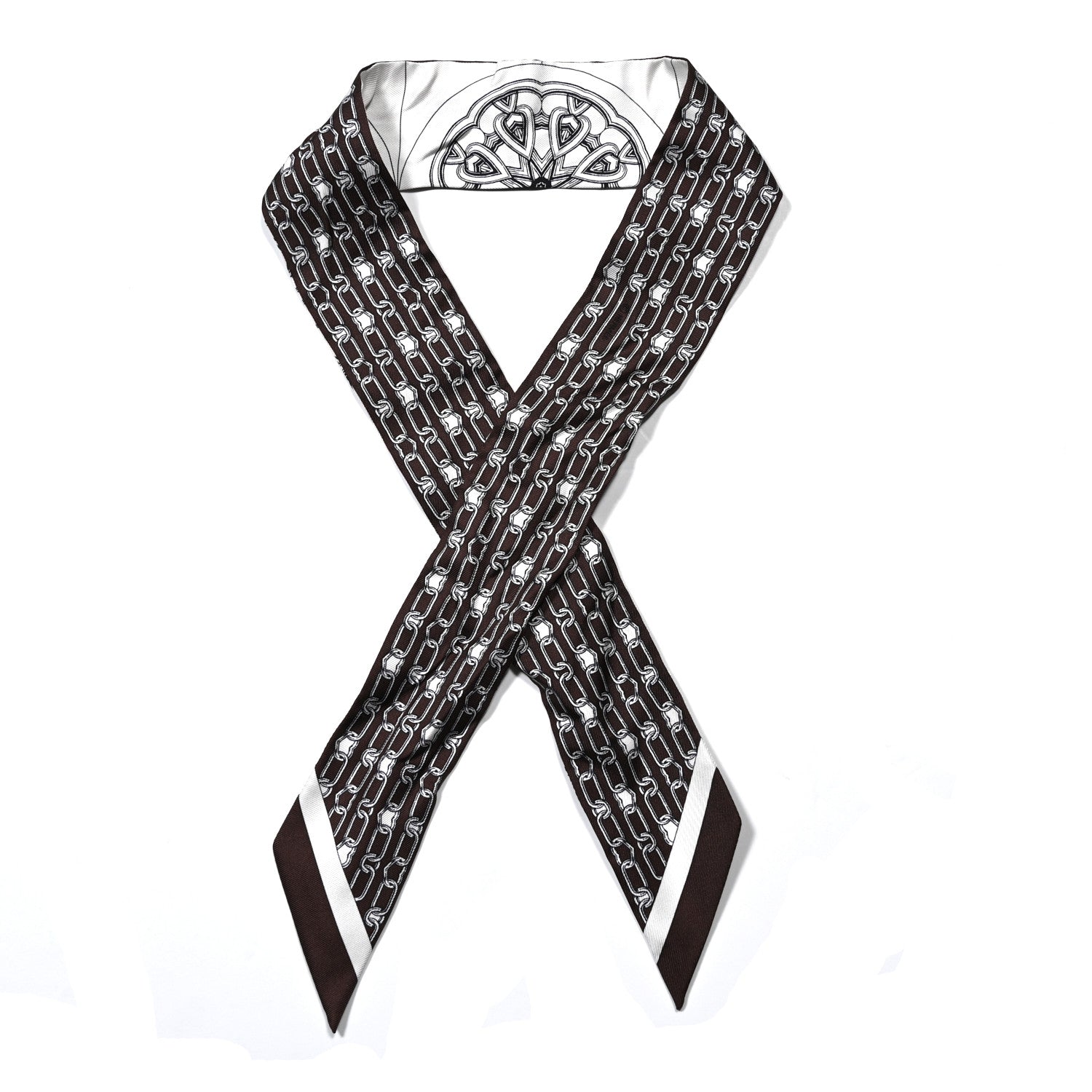 Hermes Silk Effet Kaleidoscope Twilly White Anthracite Marron 1 of 4