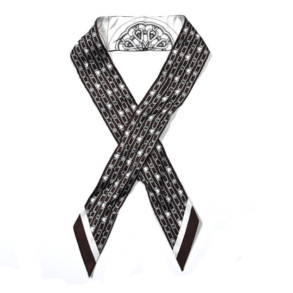 Hermes Silk Effet Kaleidoscope Twilly White Anthracite Marron 1 of 4